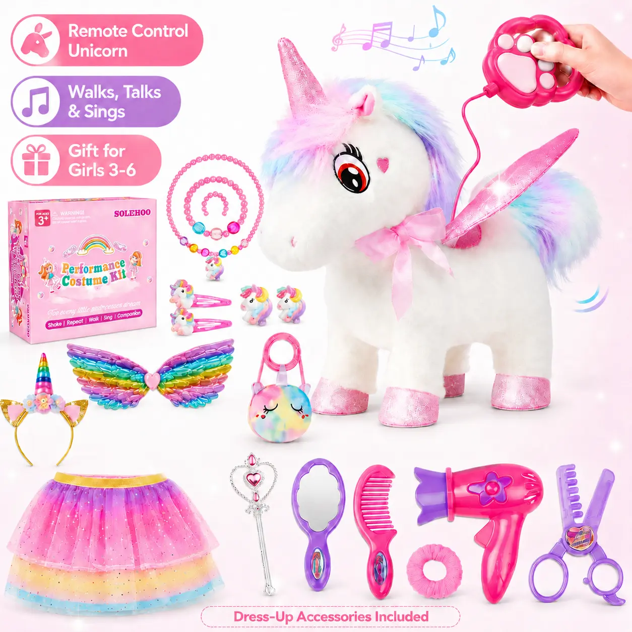 DOIOWN Remote Control Plush Unicorn Toy – Walks, Talks & Sings! Interactive Pet with Super Cute Dress-Up Outfits & Accessories, Perfect Gift for Girls Ages 4-6 | Deals for You