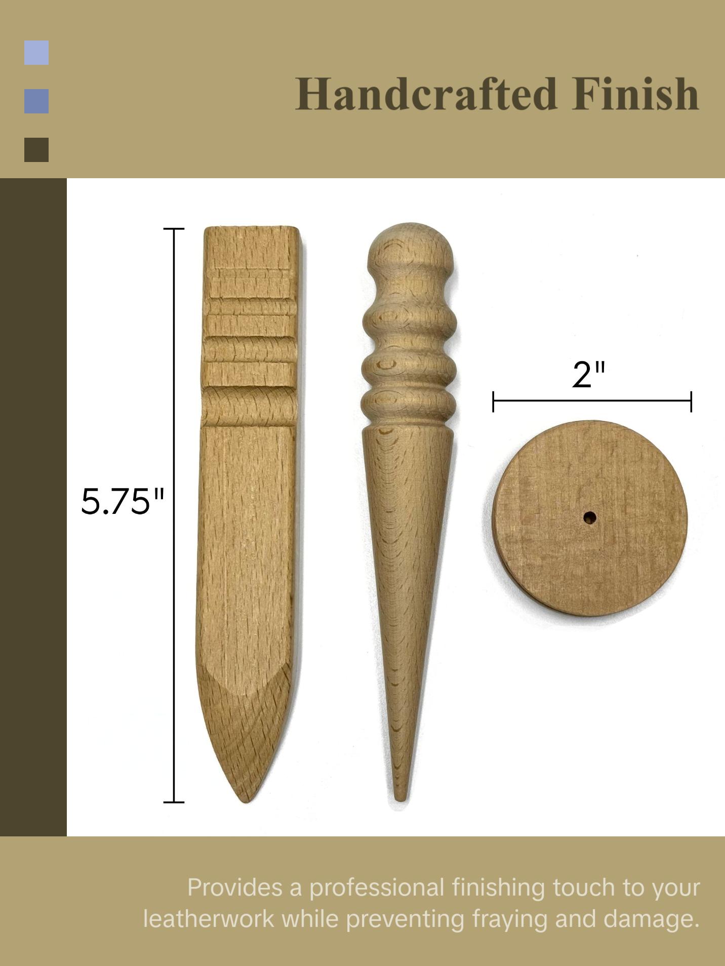 3 Piece Leather Craft Edge Slicker - Wooden Edge Burnisher Set - Round, Flat, Cake Shape