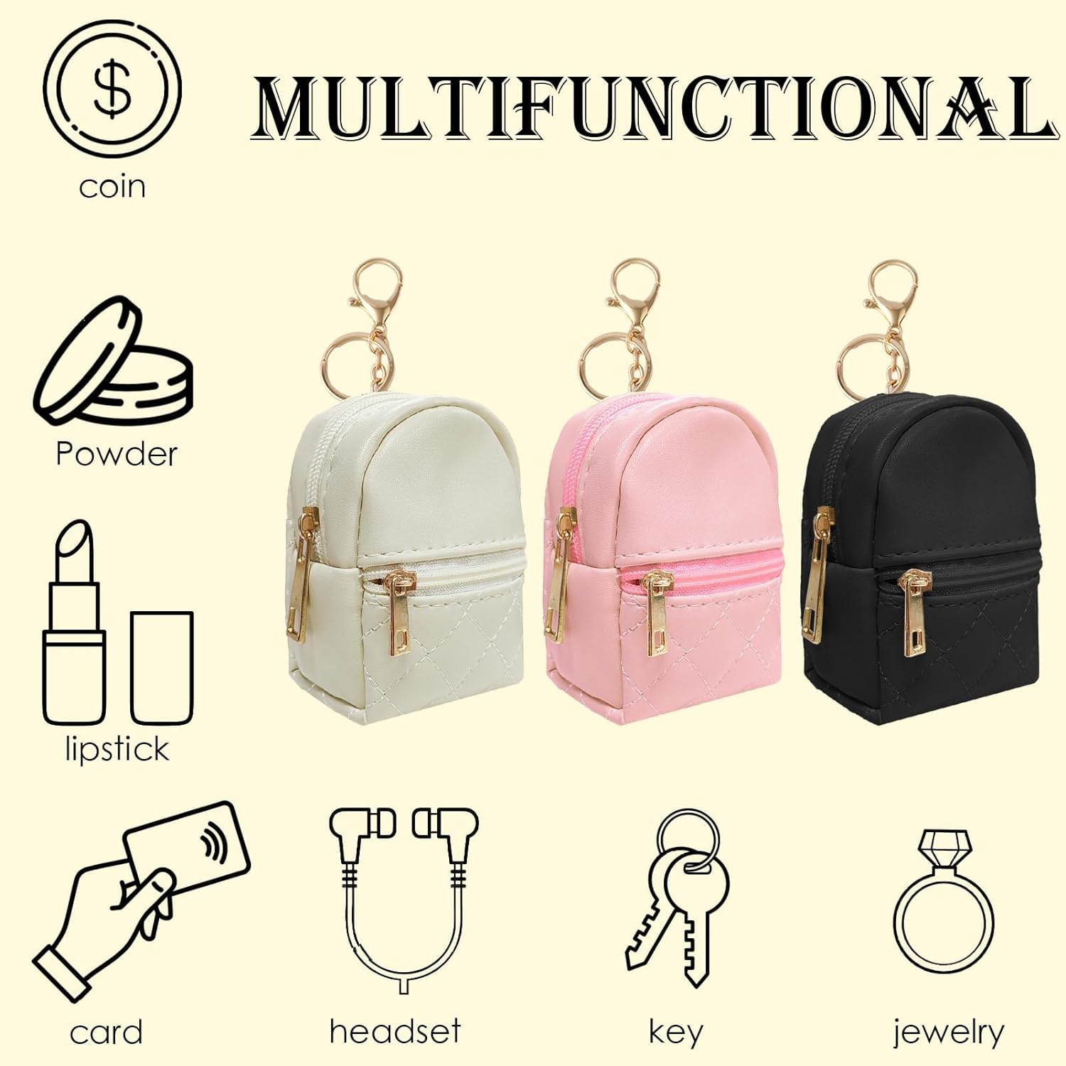 Mini Backpack Keychain Pouch, PU Leather Lipstick Bag Zipper Pouch, Charm Pouch, Coin Holder, Earbud Holder Mini Backpack Keychain Pouch, PU Leather Lipstick Bag Zipper Pouch, Charm Pouch, Coin Holder, Earbud Holder