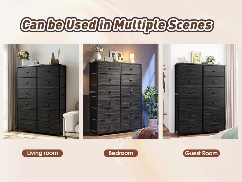 RaybeeFurniture 7/12 Drawer Dresser for Bedroom, Tall Dresser for Living Room, Extra Large Chest Of Drawers with Wood Top& Metal Frame for Apartment, Guest Room, Cabinet Storage Organizer, Bedroom Furniture, Viral Fabric Dresser Tower