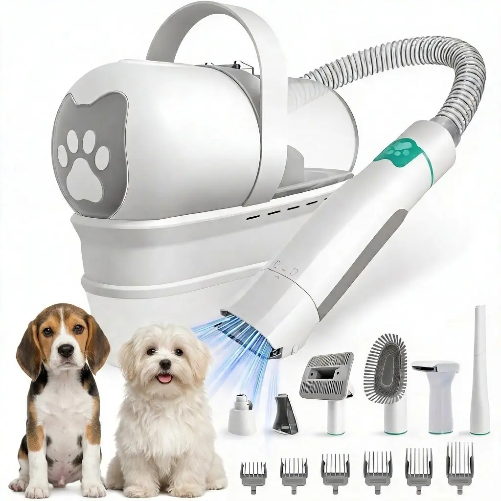 7-in-1 Pet Grooming Vacuum with Electric Hair Clipper, Daily Shedding Shaver and Hair Vacuum Cleaner for Small Medium Dogs Cats, 1L Dust Cup & 6 Guide Combs