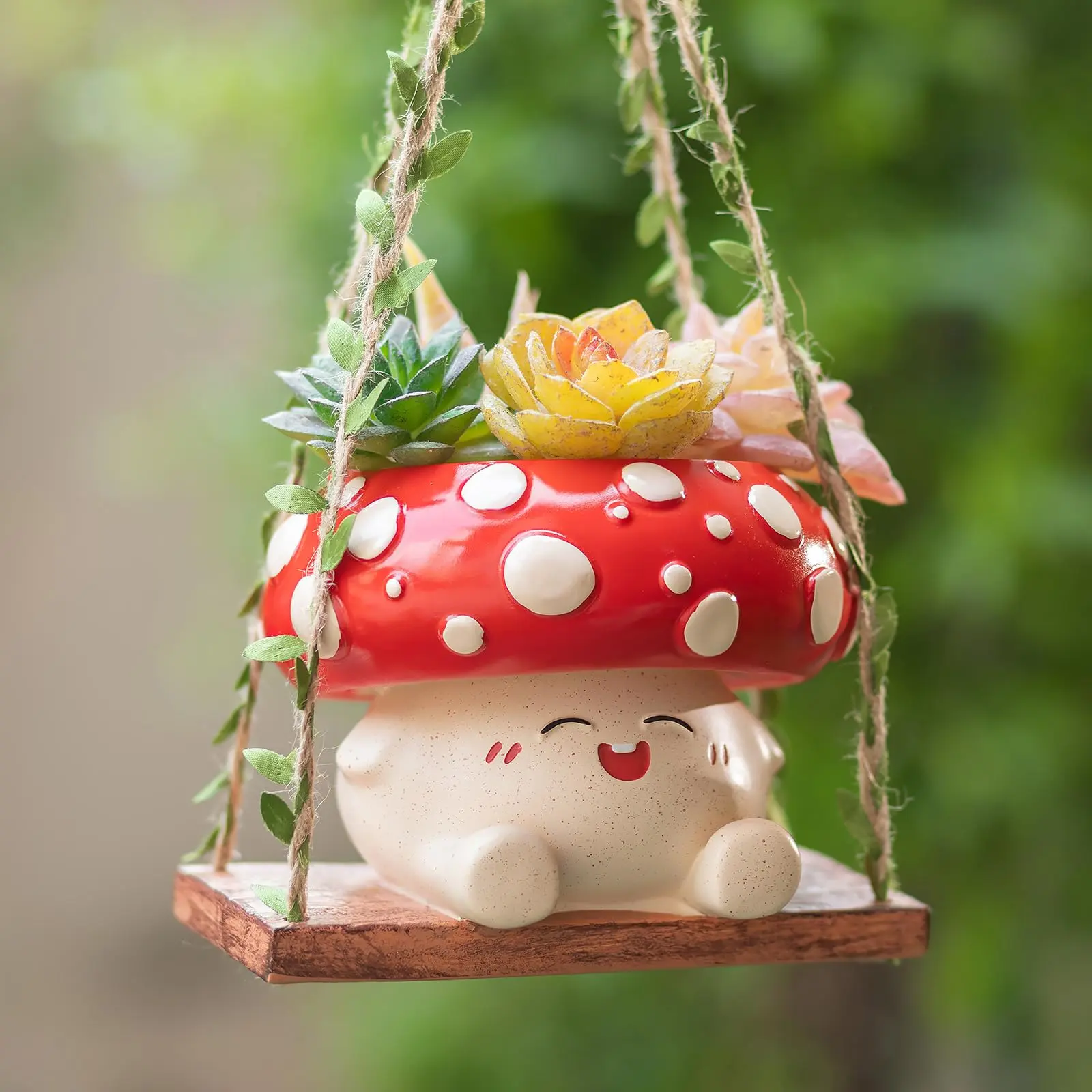 Whimsical Smiley Face Outdoor Hanging Planter Pot - 3.9in Opening, Drainage Feature, Unique Flower Pot, Plant Decor, Gift for Cottagecore Plant Lovers, Summer Vibes