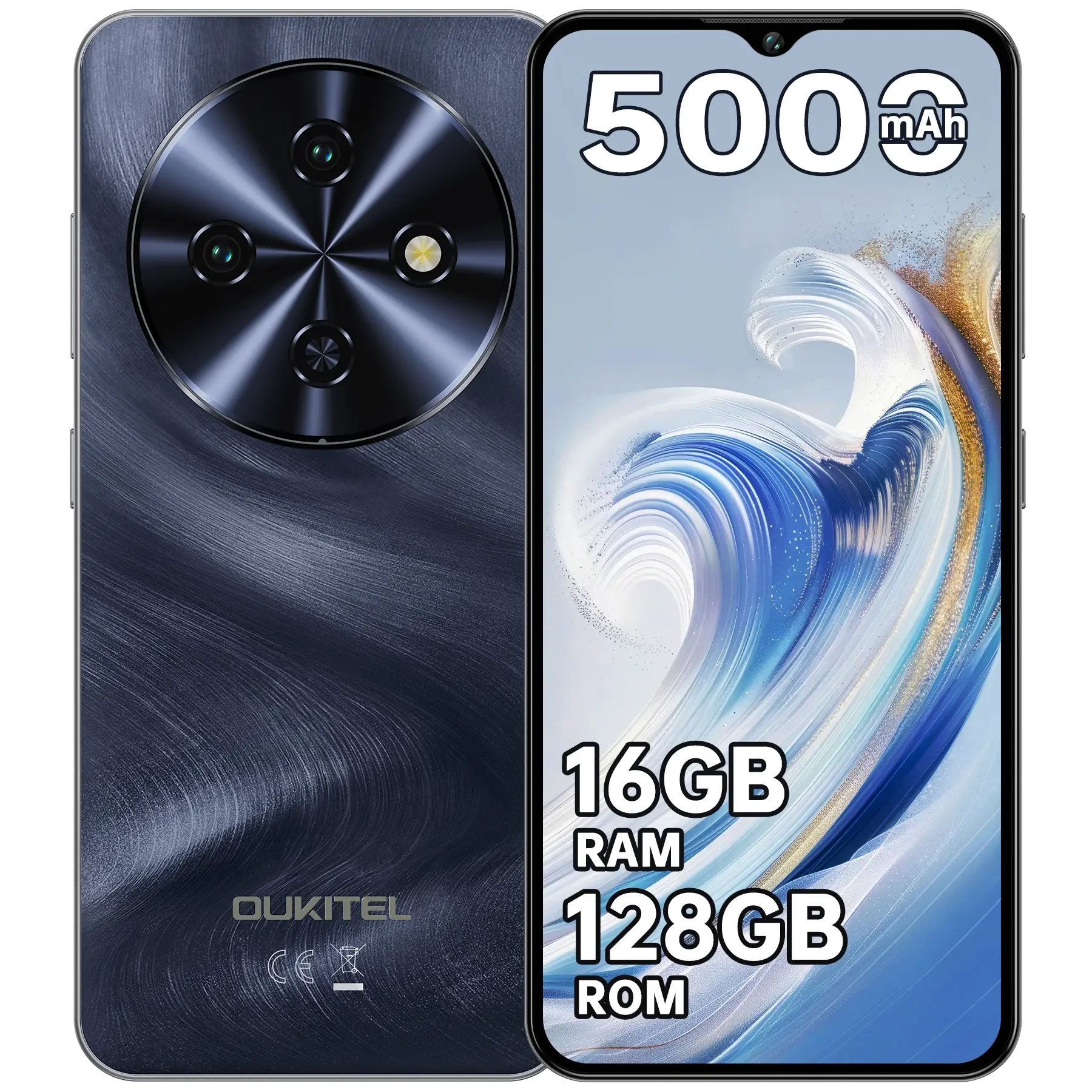 OUKITEL C5 Phone Unlocked, 16(4+12) GB RAM+128GB/TF 1TB ROM Cell Phone, 6.52" Waterdrop Display, 5000mAh Battery Android Phones, 13MP+5MP Camera Smartphone, GPS/4G Dual SIM/3.5mm Jack/Face ID/BT5.0