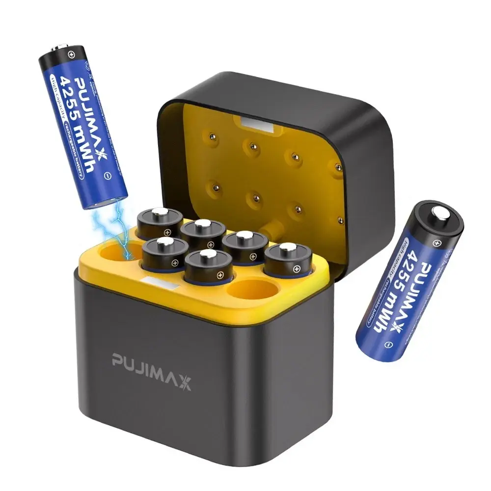 8 PCS 1.5V AA 4255mWh Rechargeable Lithium Batteries + Fast Charging USB Charger Box with Storage & Cable Accessories, Compact