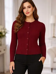 Cozy Cardigans - Medium Fit Women's Button Front Sweater in Rich Brown Color and more colors!