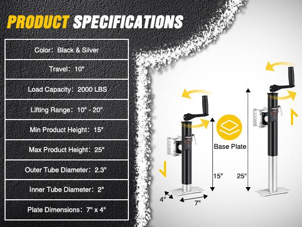 Nilight Trailer Jack 2000LBS Heavy Duty Swivel Bolt-On Trailer Jack 10 Inch Vertical Travel Alloy Steel Utility Trailers Tongue Jack Stand for RV Boat Horse Trailers Camper Utility Yacht Matt Black