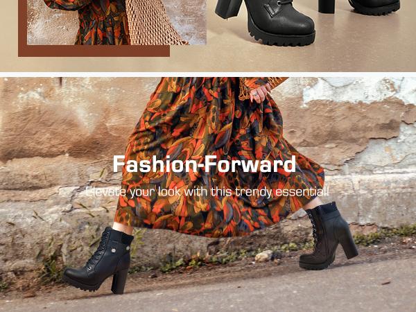 Dream Pairs Women’s Round-Toe Cuban-Heel Chunky Ankle Boots – Cushioned Walk-All-Day Leather-Look Booties