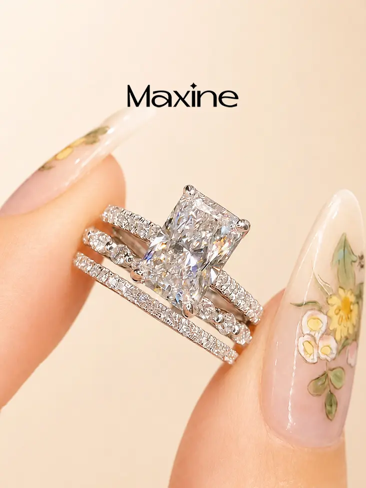 Maxine Noble 3.3ct Radiant Cut Engagement Ring Set, 3PC Bridal Ring Set, 5A Cubic Zirconia Women's Ring Jewelry,Wedding Ring Set for Daily,Travel,Proposal,Birthday,Anniversary, Fashion Ring Set