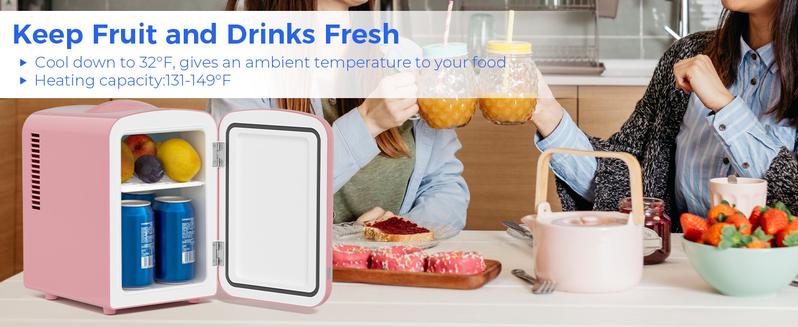 Antarctic Star 4L Mini Fridge Thermoelectric Cooler & Warmer, Portable Cooler for Skincare/Meds/Drinks, 12V DC/120V AC, 15-20℃ Cooling & 55-65℃ Heating, Pink