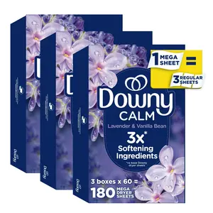 Downy Infusions Calm Mega Dryer Sheets, Lavender and Vanilla Bean Scent, 180 Count