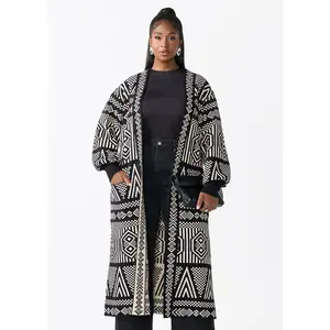Oratile Women's African Print Cardigan (Black Cream Tribal)