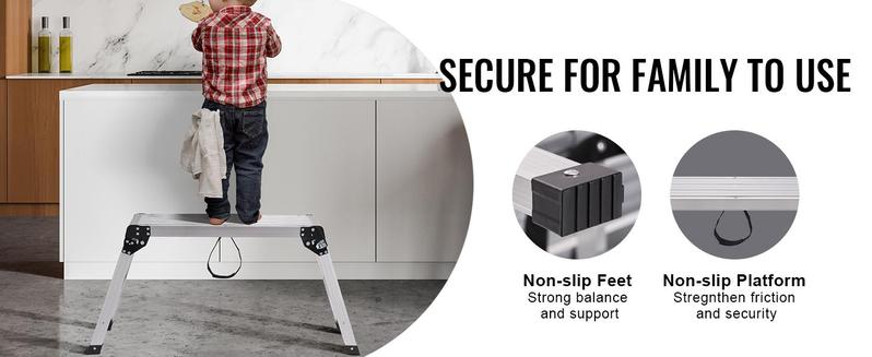 VEVOR Folding Work Platform, TikTokShopBlackFriday, 330 lbs Load Capacity, Aluminum Drywall Stool Ladder, Heavy Duty Work Bench w/ Non-Slip Feet, Ideal for Washing Vehicles, Cleaning, Painting, Decorating
