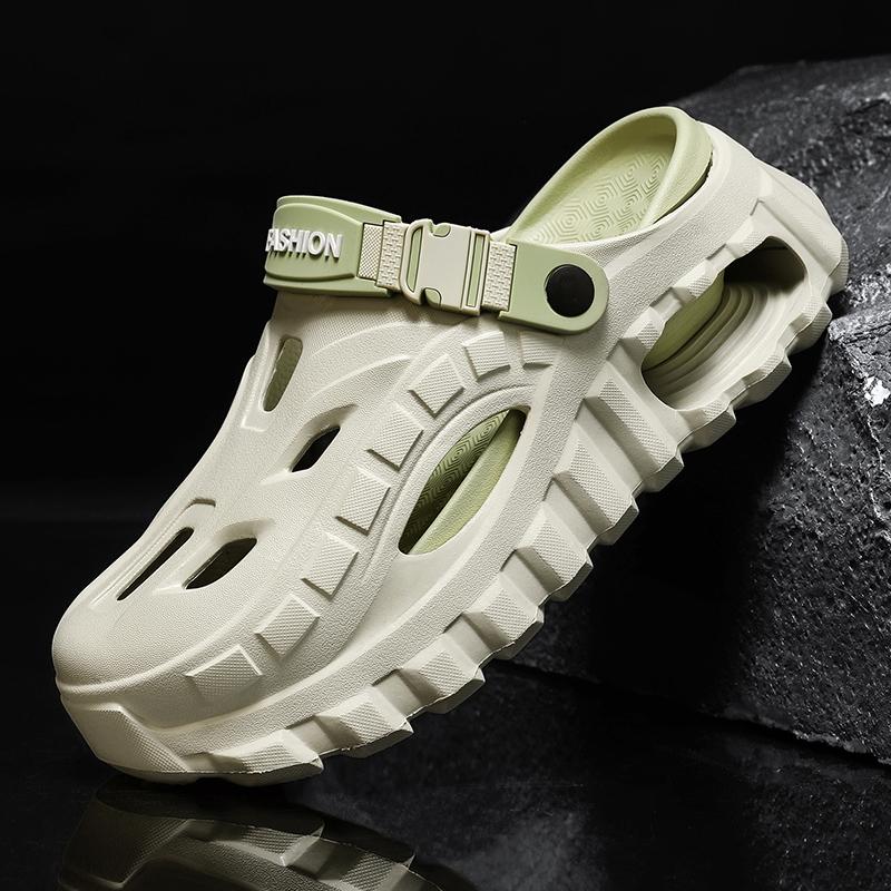 Men's Summer Slippers Outdoor Teenagers Thick Sole Height Increasing Driving Dual Use Closed Toe Cool Hollow Shoes