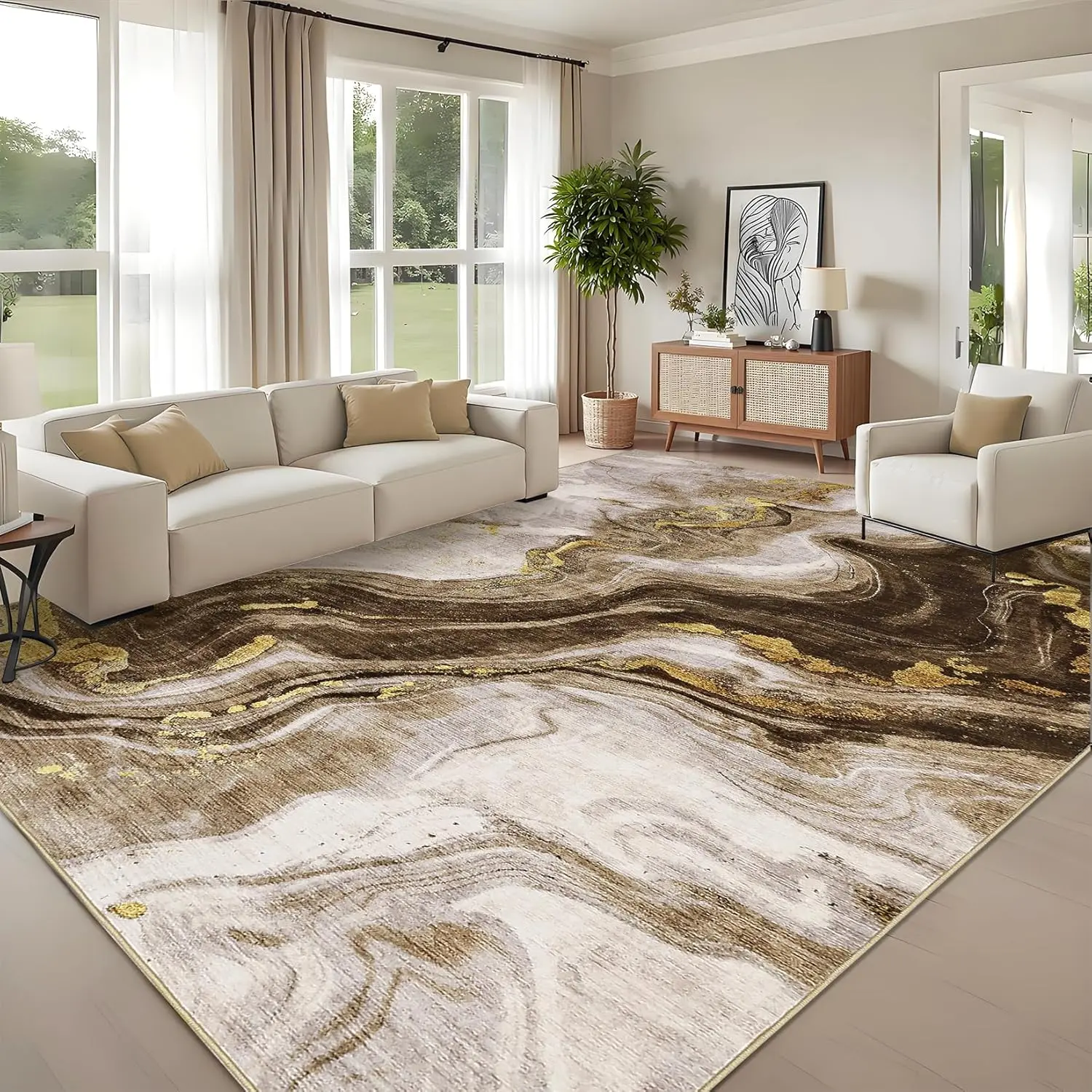 Modern Washable Area Rugs Abstract Non-slip Interior Decorative Rugs Low Pile Foldable Thin Carpets for Bedroom Office Living Room