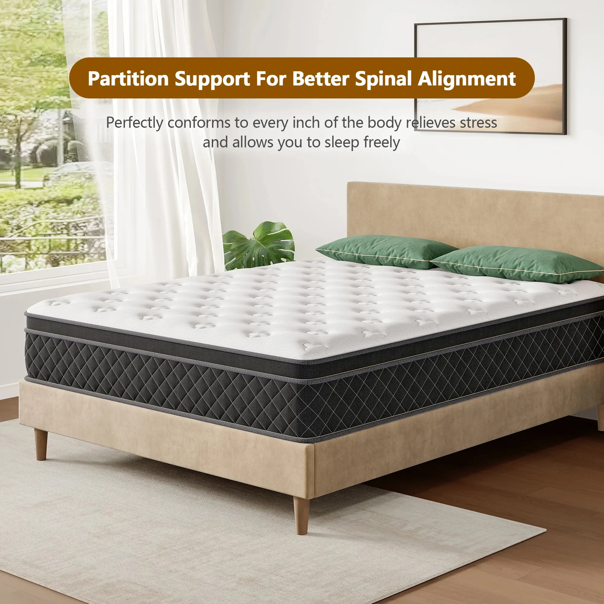 Queen Size Hybrid Memory Foam Mattress - 25cm Medium-Firm Pocket Spring Gel Mattress with Multi-Level Coils, Breathable Vacuum-Compressed Fiberglass, Ergonomic Back Pain Relief Design, Boxed for Home & Hotel Use, Queen Size Mattress
