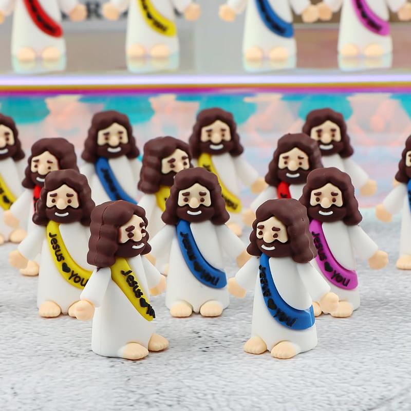 Bememo 30 Pcs Little Jesus Figures Original Design Jesus Love You Mini Rubber Toys to Hide and Seek Christmas Religious Party Favors Sunday School Baptism Gifts(Lively Colors)