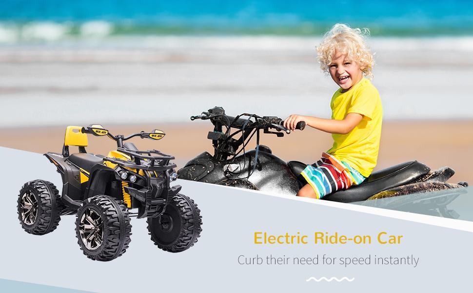 Aosom 12V Kids 4 Wheeler, Ride on ATV for Kids with Music, Realistic Headlights & Wide Wheels, 1.8-5 mph Speed Range, Toddler Quad for Boys and Girls