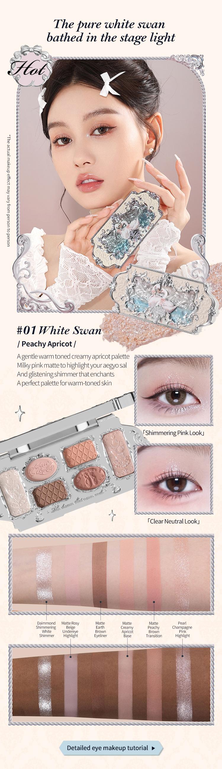 Flower Knows Swan Ballet Collection Six-Color Makeup Palette, 6-Color Palette with Matte & Shimmer Shades for Any Occasions, Long-Lasting, High Pigment, Blendable Glitter & Powder, Summer Gift, Makeup Beauty Cosmetics