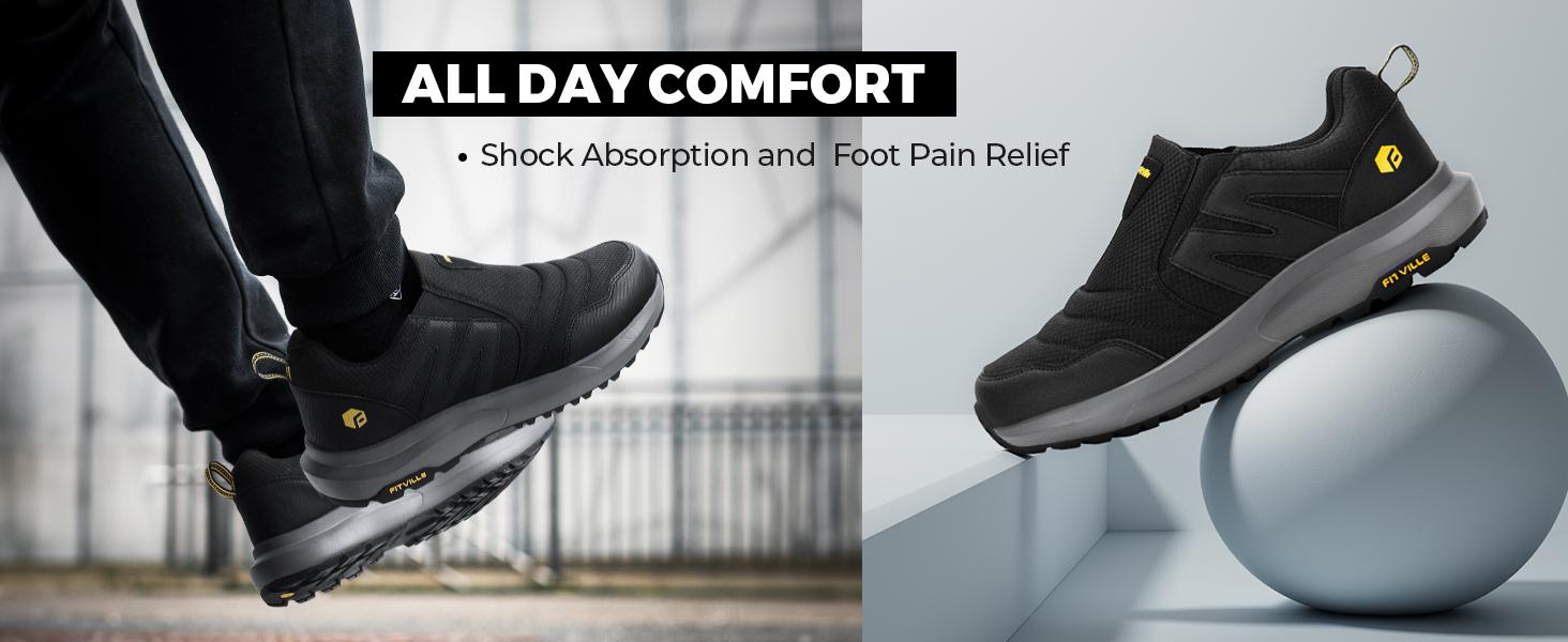 FitVille Men's Explorer Outdoor Slip-On Sneakers V2 Durable Synthetic Leather Rubber Sole for Casual Walking and Running Outdoorfun Athletic Shoes Mesh Shoes SpringStatements