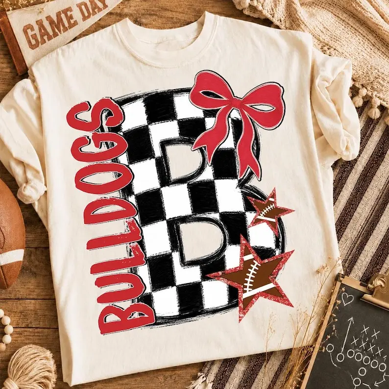 [CUSTOM] Comfort Colors Team Bow Shirt, Personalized School Mascot Tee, Coquette Football Spirit Top, Cheerleader Game Day Outfit, Custom Fan Gift For Her