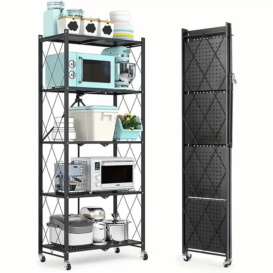 Free Installation Folding Storage Rack, 3/4/5 Layer Storage Rack, Freely Movable Storage Rack, Suitable for Living Room, Kitchen, Garage, Industrial, Practical Storage Rack, Industrial Storage Rack Storage and Organization