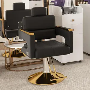 Professional Hydraulic Barber Chair - 360 ° Rotation with Adjustable Height, Stainless Steel armrests in Salons and barbershops, Max Load Weight 330 Lbs，Tilted backrest(black + gold+Single Pack)
