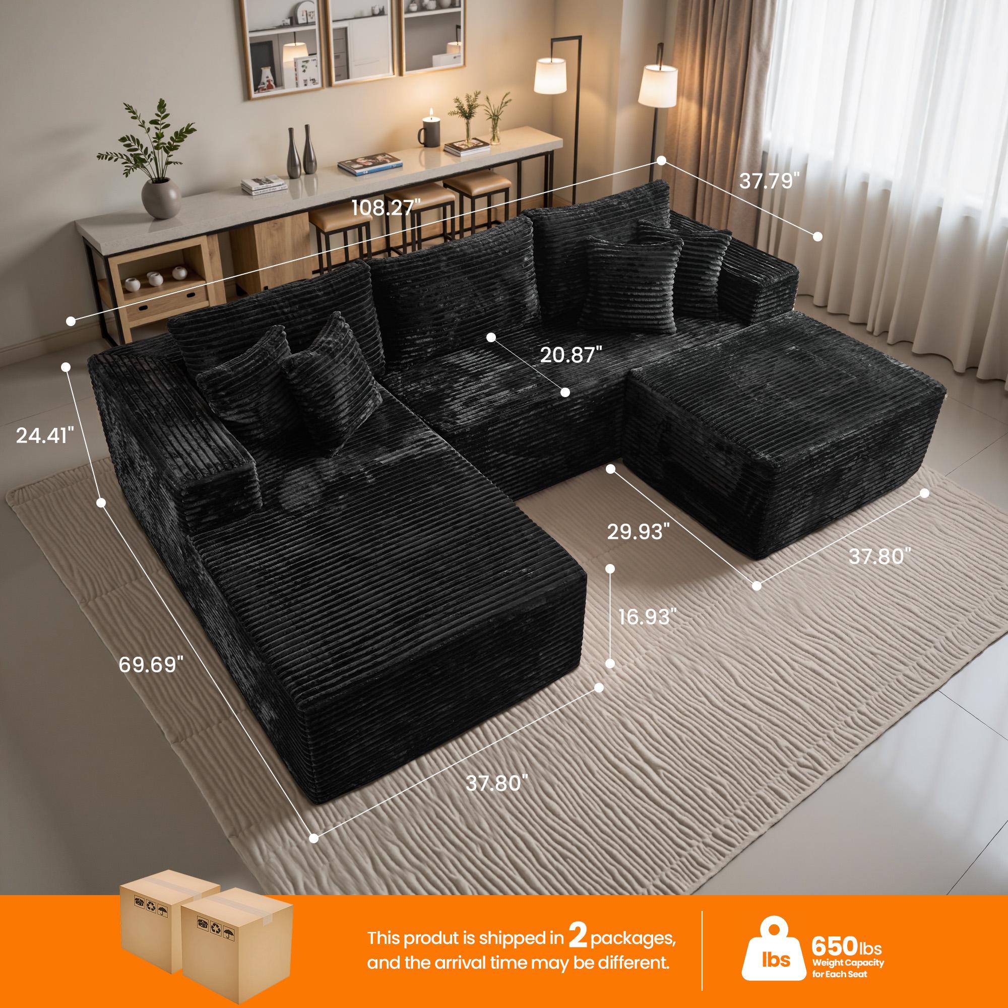 [Spring Limited-Time Sale] OOSWIFT L/U Shaped Modern Boneless Couch Cloud Modular Sectional Sofa With Removable Ottomans & Chaise - Plush Corduroy ,Deep Seat, No Assembly Required for Living Room,Upholstered Couches,Christmas gift