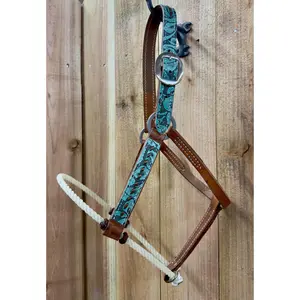 San Saba 1" Floral Print Leather Halter w/Rope Nose and Buckstitch