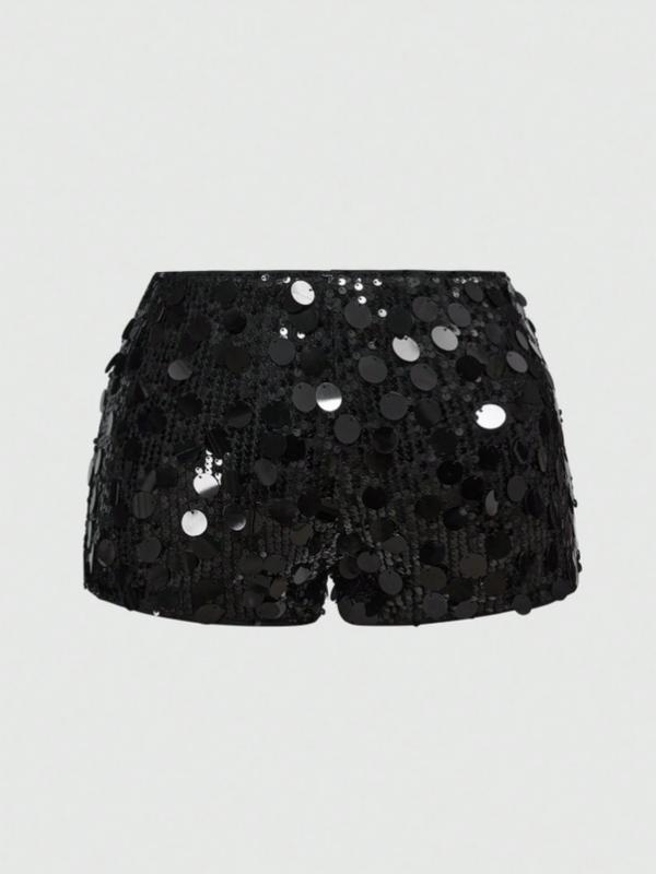 Women’s sequined shorts with an elastic waistband, slim fit, shiny and sexy design, featuring pearlescent embellishments—mini shorts suitable for parties and nightclubs.