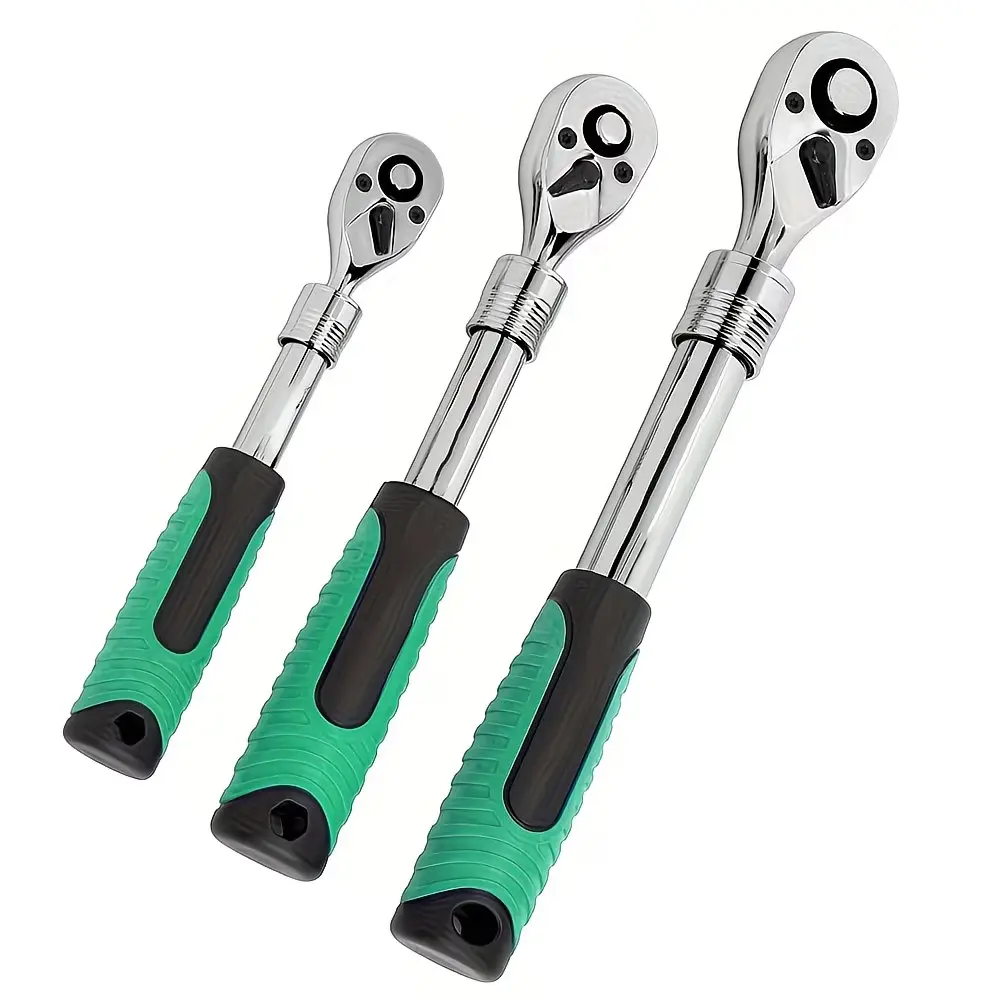 3pcs Quick-Adjustable Telescopic Ratcheting Wrench Set - Multifunctional Ratchet Wrench, 1/4, 3/8, 1/2 in Drive, Bidirectional, Adjustable Length, Soft Grip, Sturdy, for Car Repairs, Daily Use, Holiday Gifts, Adjustable Wrench Set, Ratcheting Wrench Tool