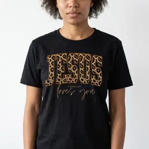 Christian Jesus tshirt, Cheetah Print Bible Verse T-shirts, Trendy Faith Apparel Gift, Jesus Loves You, The Way The Truth The Life Womenswear