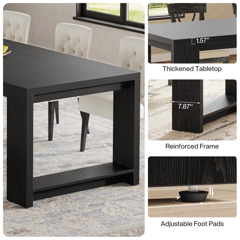 LITTLE TREE 86.61-Inch Dining Table for 6-8 People, Modern Narrow Long Kitchen Table with Pedestal Base, Farmhouse Extra Long Rectangular Dining Room Furniture, 27.56 x 86.61 x 29.53 Inches, Black