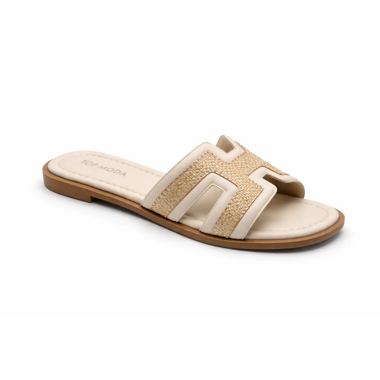 Top Moda Elio-18 Ivory Women's Casual Natural Footwear, Comfortable Open-Toe Shoe Sandal, Sandals For Women, Slip On, Warm Weather