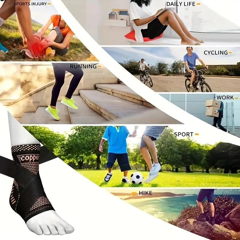 Copper Infused Ankle Support Brace (2-Pack) - Adjustable Compression Sleeve for Sports/Running - Pain Relief for Achilles Tendonitis, Plantar Fasciitis & Sprains,Adjustable Support for Achilles Tendonitis & Plantar Fasciitis Pain Relief