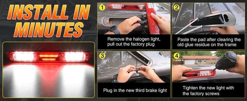 Nilight Third Brake Light High Mount 3rd Brake Stop Reverse Cargo LED Lights Red Shell Compatible with Chevy Silverado GMC Sierra 1500 2500 3500HD 2007 2008 2009 2010 2011 2012 2013 Pickup Truck