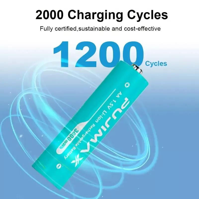 PUJIMAX 8 PCS AA 1.5V Rechargeable Lithium-ion Batteries 3400mWh + Charging Case