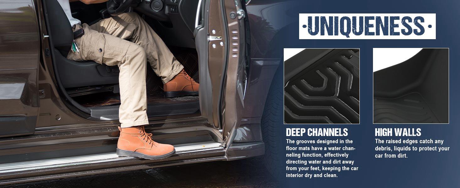 CROSSDESIGN TPE Floor Mats Fit For 17-24 F250/F350/F450/F550 Super Duty Crew Cab, Front Row Bucket Seats,All Weather Waterproof Liners Unique Black CROSSDESIGN TPE Floor Mats Fit For 17-24 F250/F350/F450/F550 Super Duty Crew Cab, Front Row Bucket Seats,All Weather Waterproof Liners Unique Black