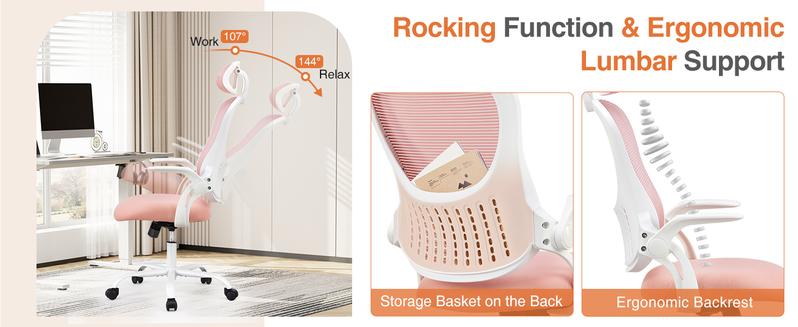 Office Computer Desk Chair, Ergonomic High-Back Mesh Rolling Work Chairs with Wheels and Adjustable Headrests, Comfortable Lumbar Support, Comfy Flip-up Arms for Home,Bedroom