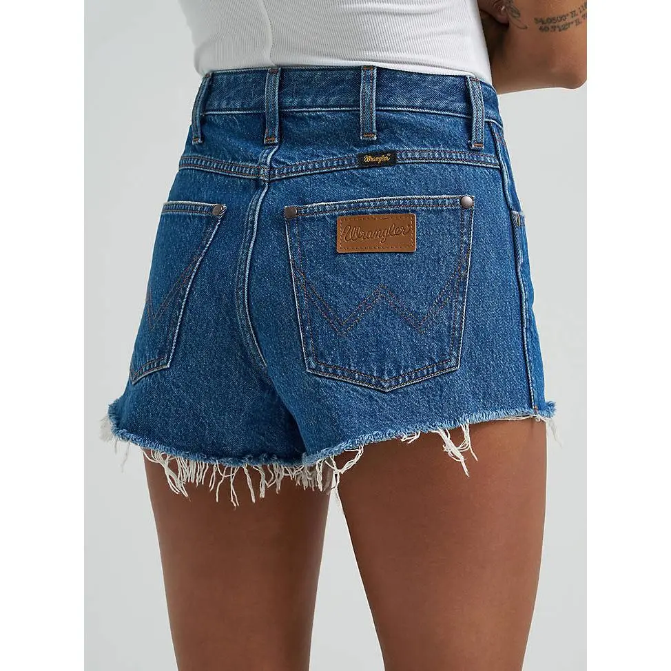 Wrangler Women's Cowboy Cutoff Shorts in a Solid Dark Wash, 100% Cotton Rigid Denim with a Slim Fit, 11" High Rise and Raw Hem, Bottom, Basic, Jean Shorts For Women, Western Clothing, Cut Off Shorts