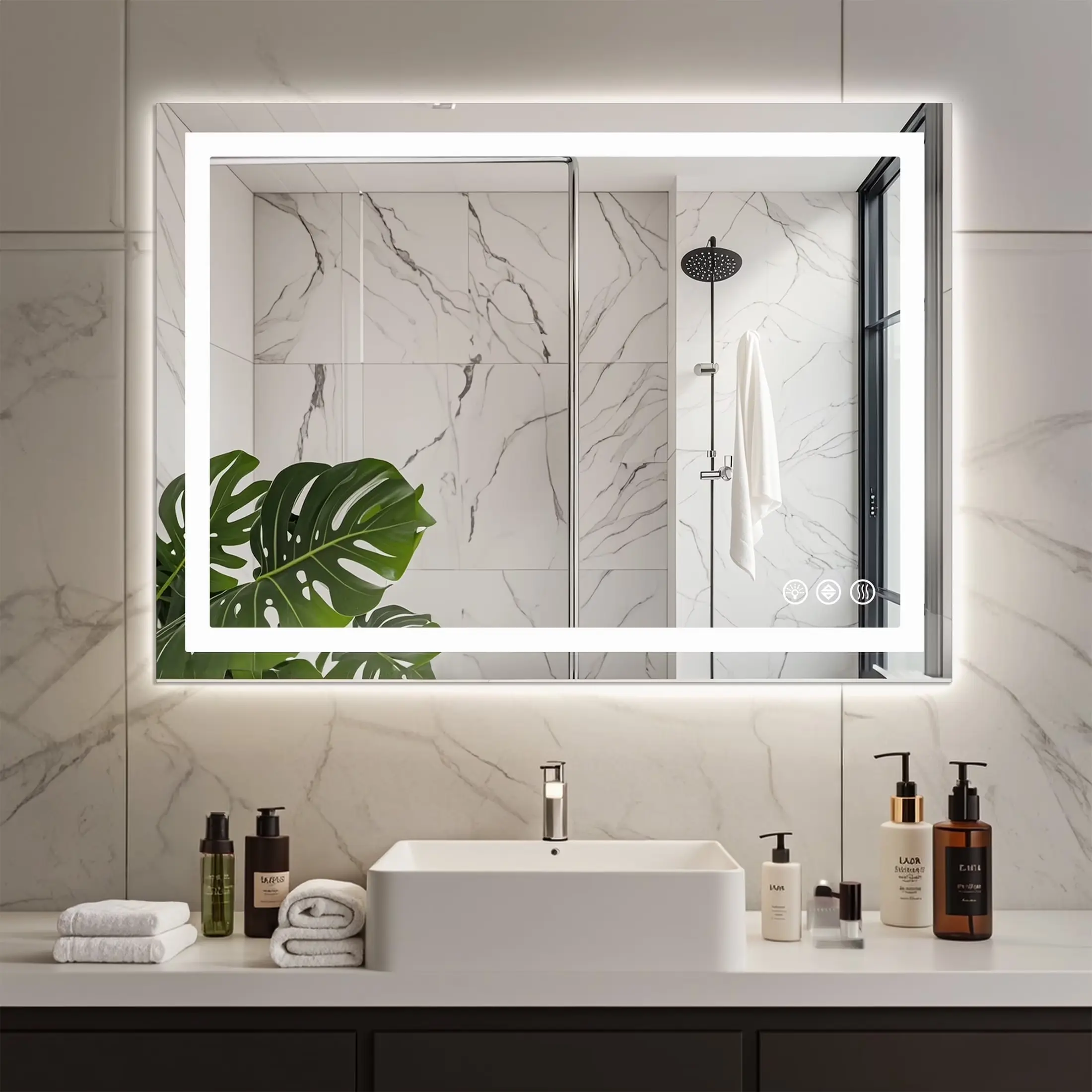 EDX Anti-Fog LED Bathroom Mirror, White, with Dual Light Source and 3 Lighting Modes