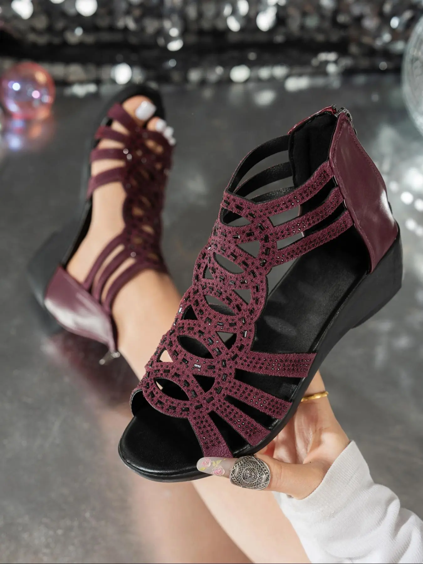 Women's Retro Boho Wedge Sandals for Summer, Comfortable Vintage Rhinestone Wedge Sandals for Daily Wear Boho Style Sandal
