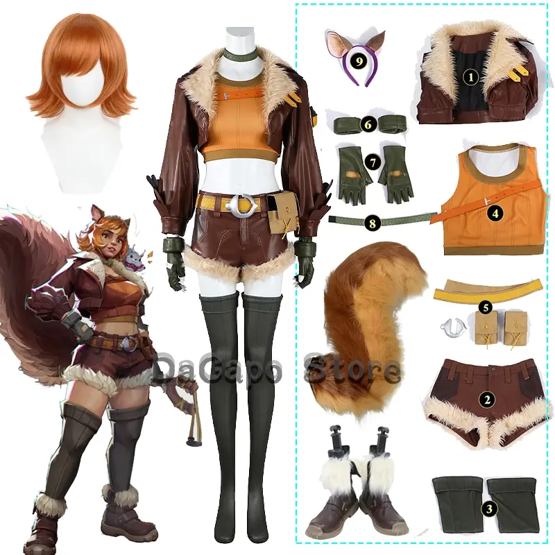 Mv Rivals Squirrel Girl Cosplay Costume Tail Ear Doreen Wig Allene Green Anime Game Clothes Uniform Halloween Sexy Women Outfits