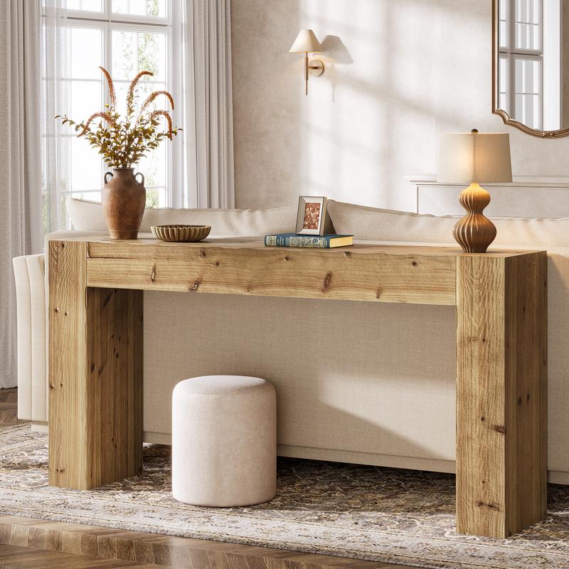 LITTLE TREE Solid Wood Console Table, 63-Inch Farmhouse Sofa Table Behind Couch for Entryway, Living Room, Foyer, Easy Assembly (Light Wood)
