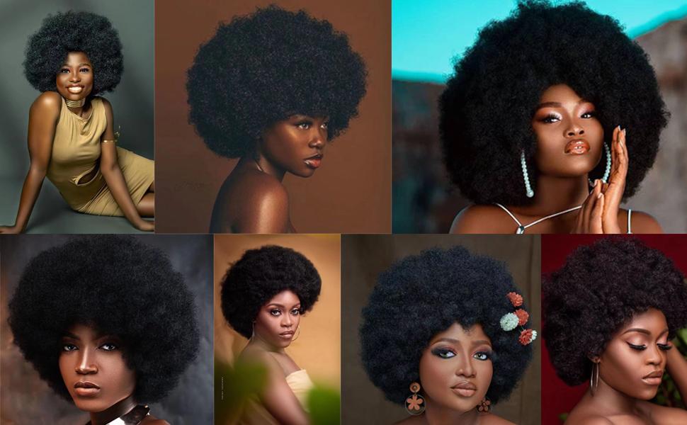 【2025 Super Deal】Clicli Glueless Wear Go Wig Short Afro Curly Human Hair Wigs for Black Women Cosplay Wigs 70s Puff Wig with Bangs