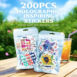 200pcs Mental Health & Floral Holographic Inspiring Stickers Pack for Journals Laptops Water Bottles Therapist Office Decor Motivational Positive Affirmation Stickers for Kids Teens Adults