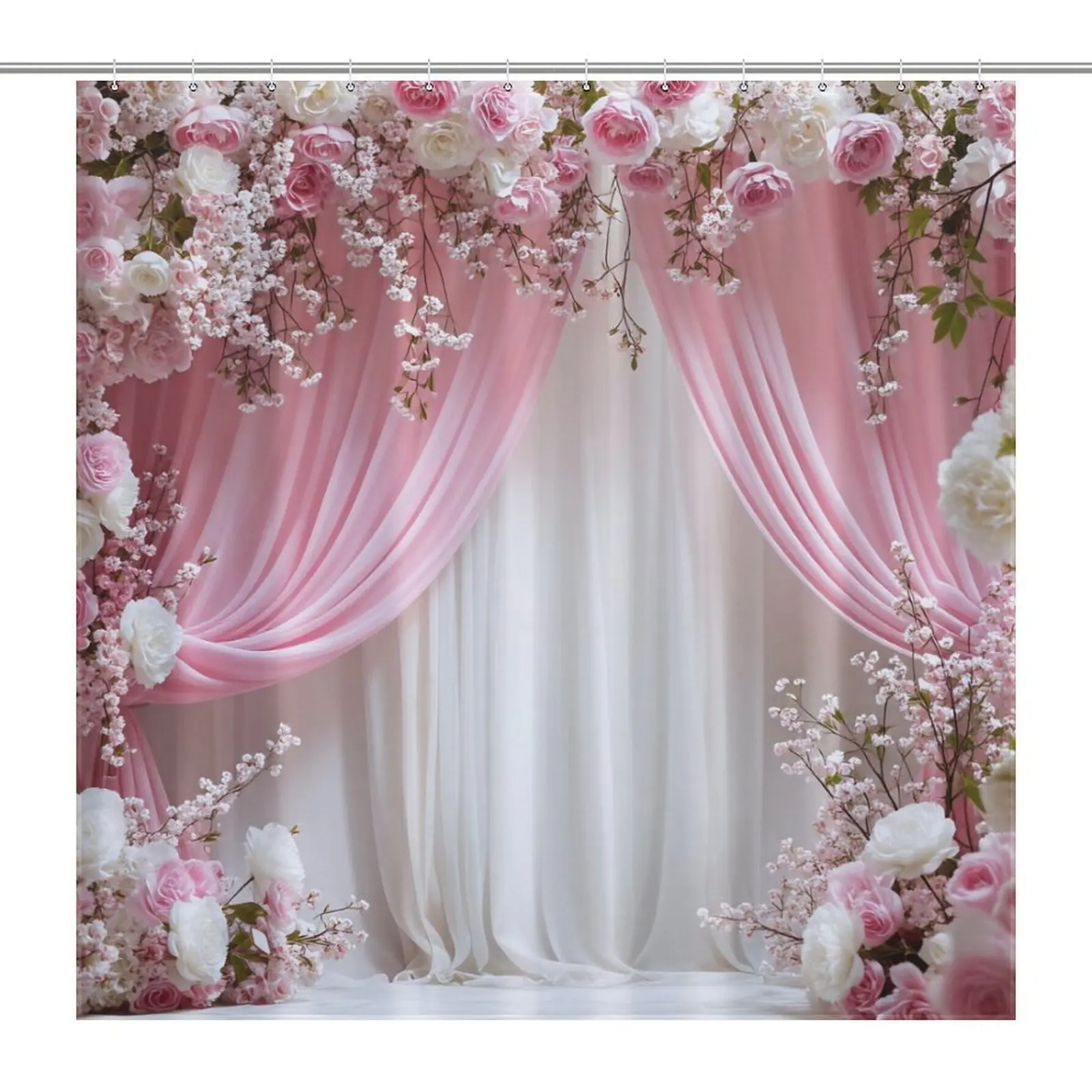 1/4pcs Floral Shower Curtain set Vintage Flower Print Bathroom Curtain Spring Garden Style Bathroom Decor Waterproof Bath Curtain