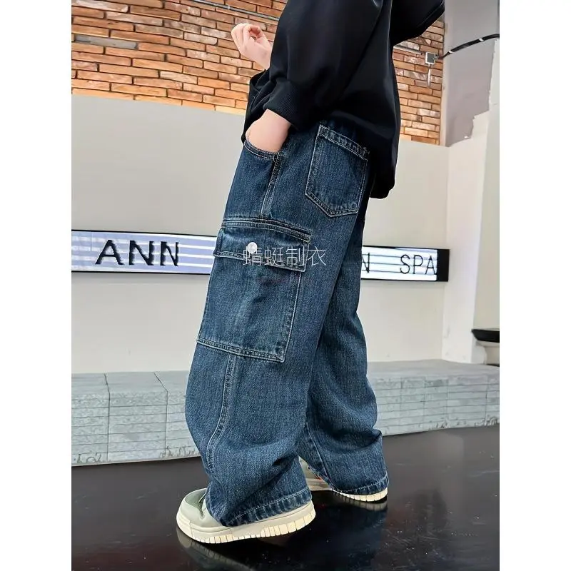 Toddler Boys Wide Leg Cargo Jeans Kids Multi Pocket Streetwear Denim Pants Casual Soft Daily Wear Trendy Loose Fit Boys Trousers # casual short pant # fashion jean # cotton athletic short # comfy swim short # Boys Extra Baggy Jean # summer trouser