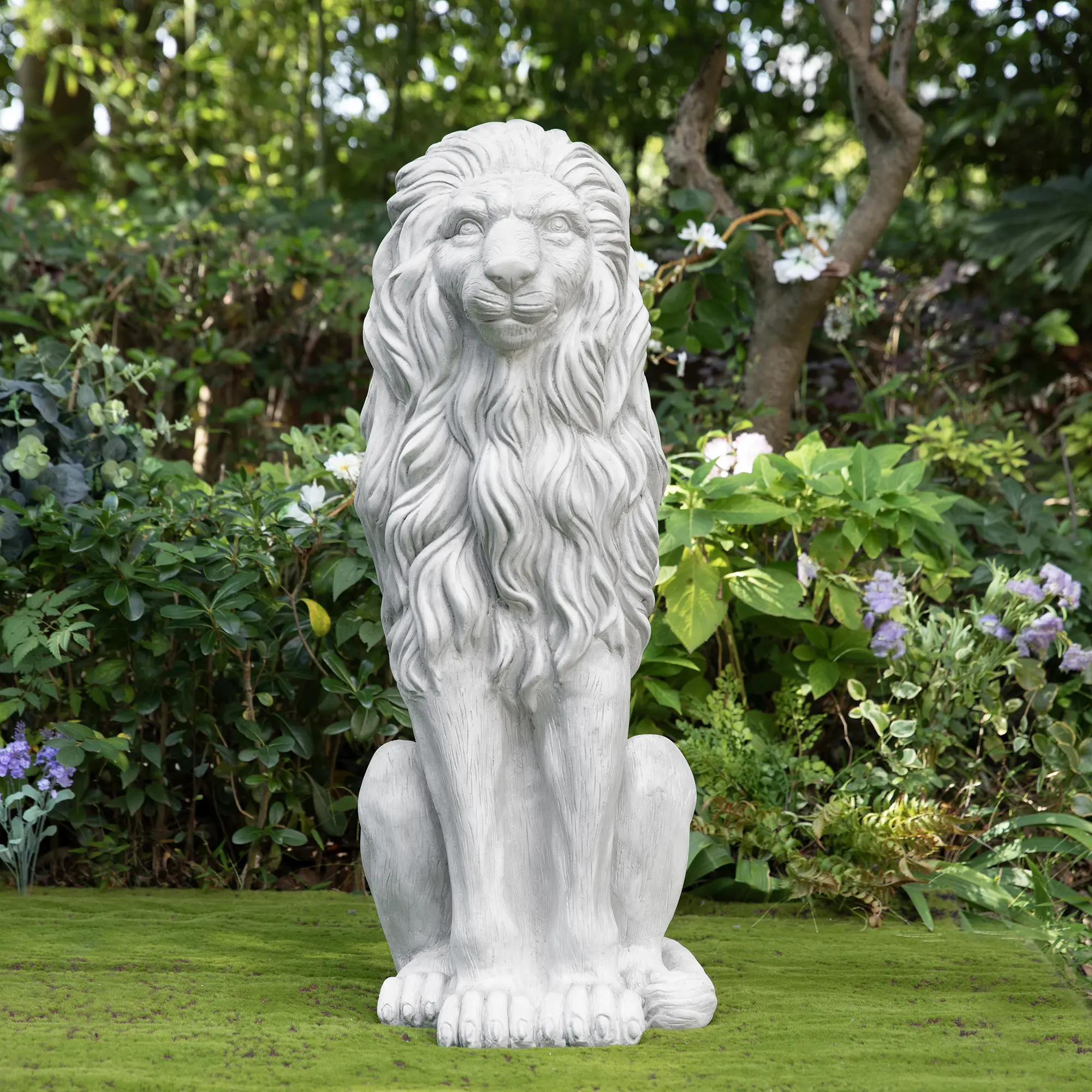 Glitzhome High-Quality MGO Guardian Sitting Lion Garden Statue - 36.25"H Oversized, Vivid, Handmade Distress, Regal Look Outdoor Decor Accent for Home Outdoor Spaces