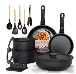 20-Piece Pots and Pans Set, Nonstick Cookware Set with Detachable Handles, Oven & Dishwasher Safe, Induction Compatible, Stackable RV Kitchen Cooking Set, Black