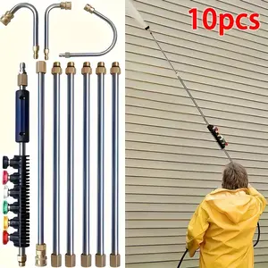 120inch Pressure Washer Extension Wand Power Rods, 7/10pcs Stainless Steel Washer Lance with U-Shaped &30°/90°Bends1/4"Quick Connect 4000 PSI Heavy-Duty Metal Construction for Residential/Commercial Cleaning Driveway Garden/Water Hose Not Fit